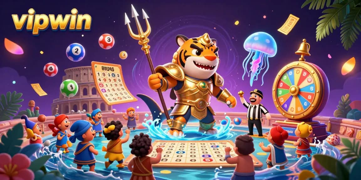 Experience thrilling bonuses at vipwin as a tiger shark showcases exciting underwater gameplay in a vibrant 3D casino.