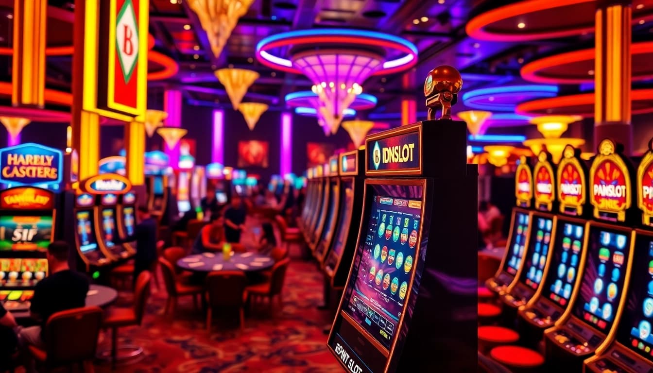 Engage with IDNSLOT slot machines in a vibrant casino setting filled with excitement.