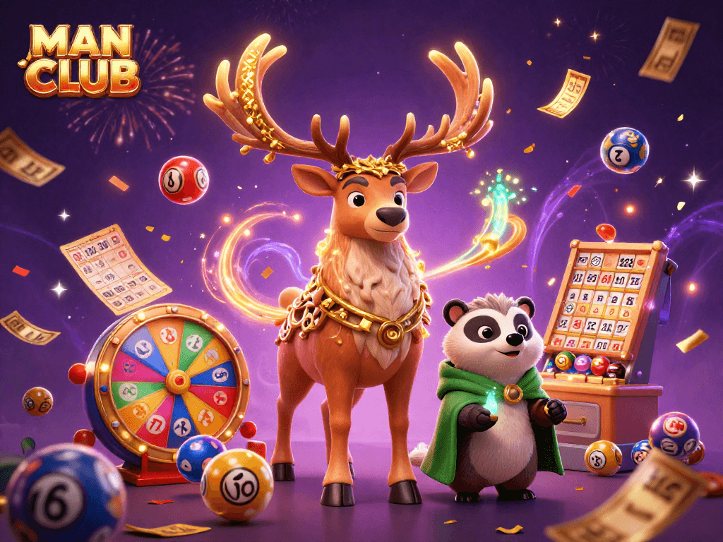 Engage with MAN CLUB's vibrant lottery excitement in this festive casino scene.