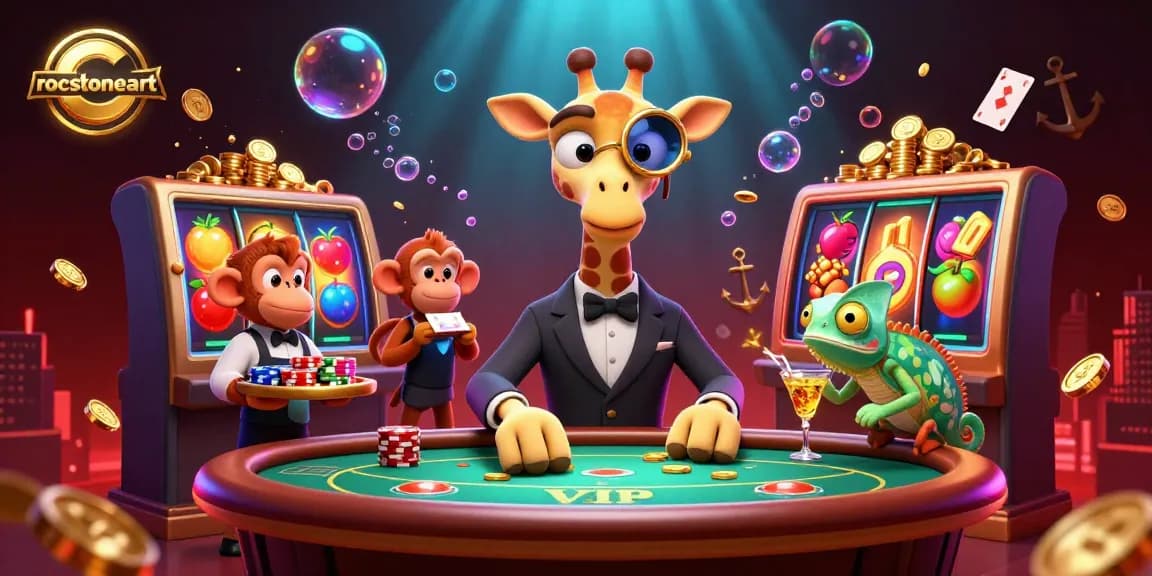 Engage in thrilling gaming at rocstoneart with animated characters and sparkling casino elements