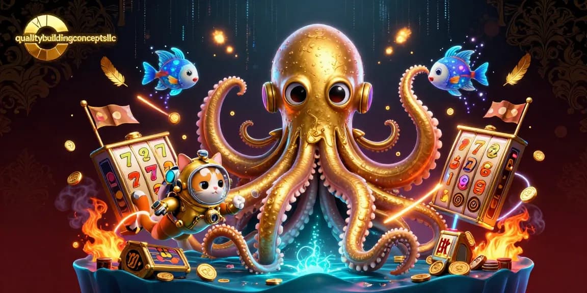 Play big with qualitybuildingconceptsllc in a vibrant 3D casino scene featuring colorful slot reels and a kraken.
