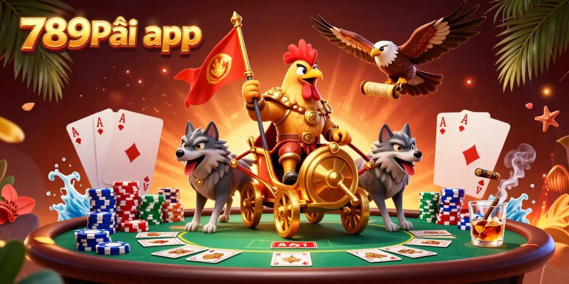 Enhance your gameplay with the 789P tải app, featuring a dynamic casino scene with a regal rooster warlord.
