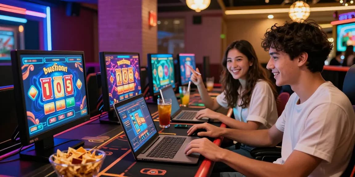 Engaging gameplay experience at credit card casinos with vibrant environment and happy players.