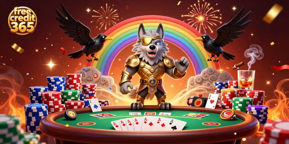Experience thrilling gameplay with free credit 365 in this vibrant casino scene illustrating winning strategies.