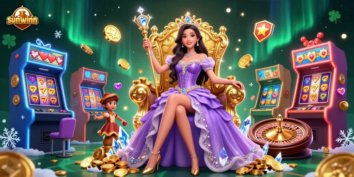 Spin and win at sunwinn casino with a dazzling princess surrounded by vibrant slot machines.