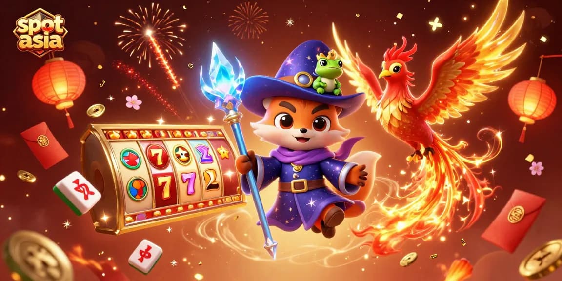 Experience the excitement of slot asia with vibrant slot reels, lucky symbols, and magical characters.