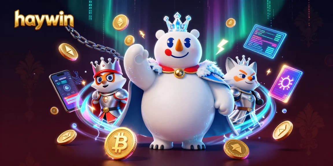 Engage with haywin's thrilling casino atmosphere featuring energetic characters and crypto elements.