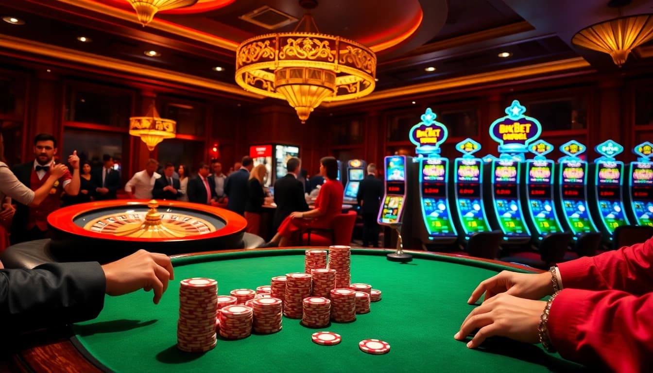 Engaged players at a lively poker table promoting 8kbet’s thrilling casino experience.