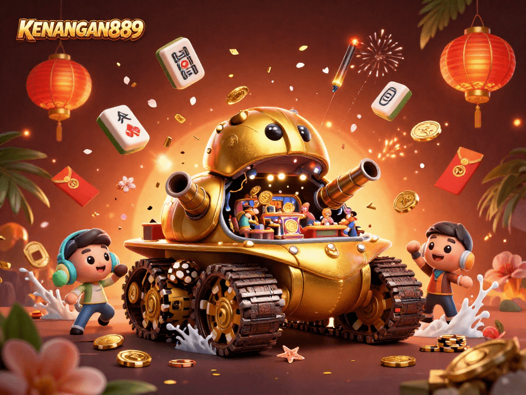 Experience KENANGAN889's vibrant casino world with golden beetle tank and dynamic gaming elements