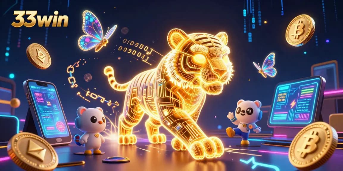 Engage with 33win’s thrilling digital casino experience featuring vibrant holographic visuals.