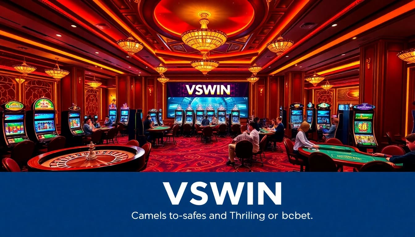 Players enjoying a thrilling casino experience at VSWIN with vibrant gaming tables and slot machines.