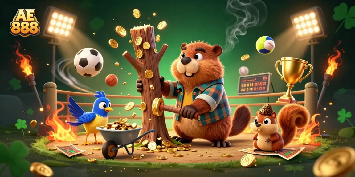 Win big at AE 888 with vibrant characters and dynamic casino elements in a lively scene.