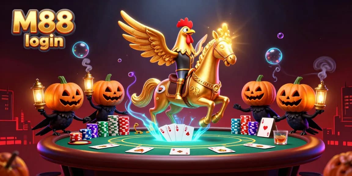 Win big with M88 login at a vibrant online casino featuring unique characters and gaming elements.