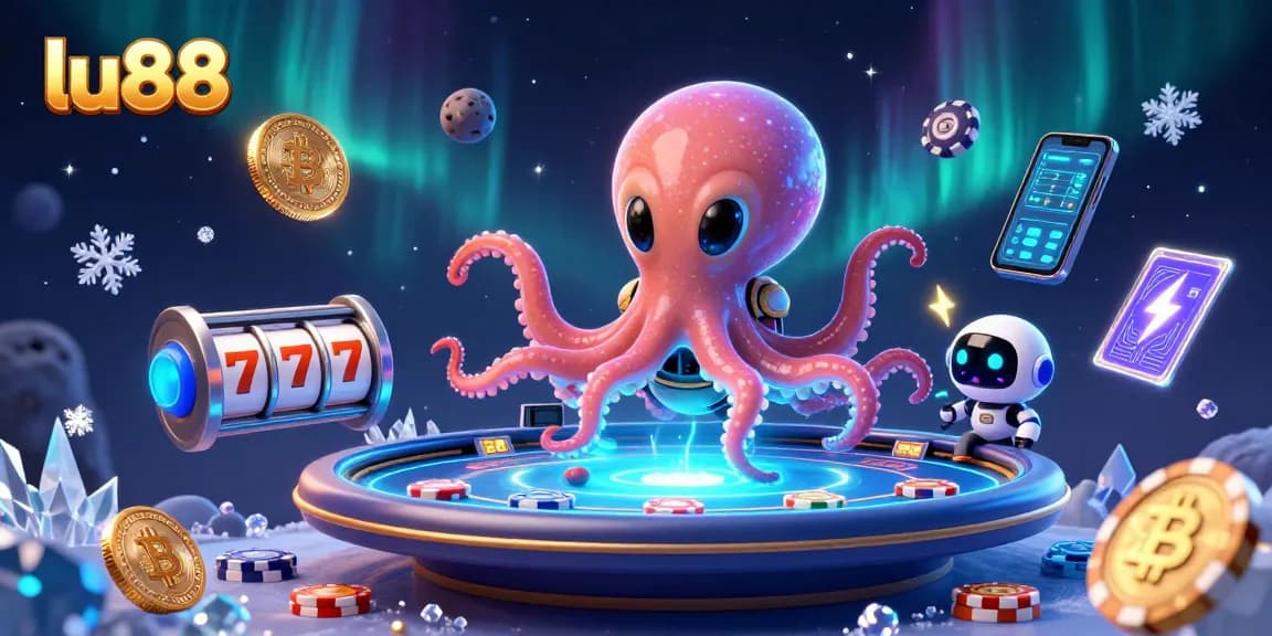 Experience thrilling casino action with lu88's vibrant alien octopus illustration at an intergalactic poker game.