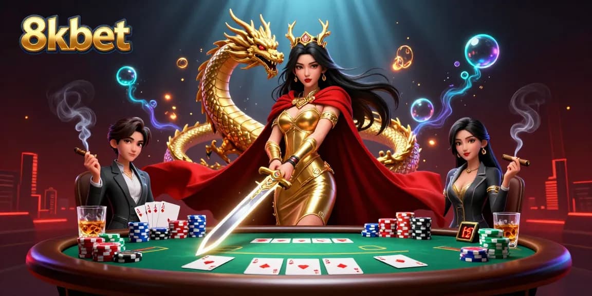 Experience thrilling poker action with 8xbet in this captivating casino illustration.