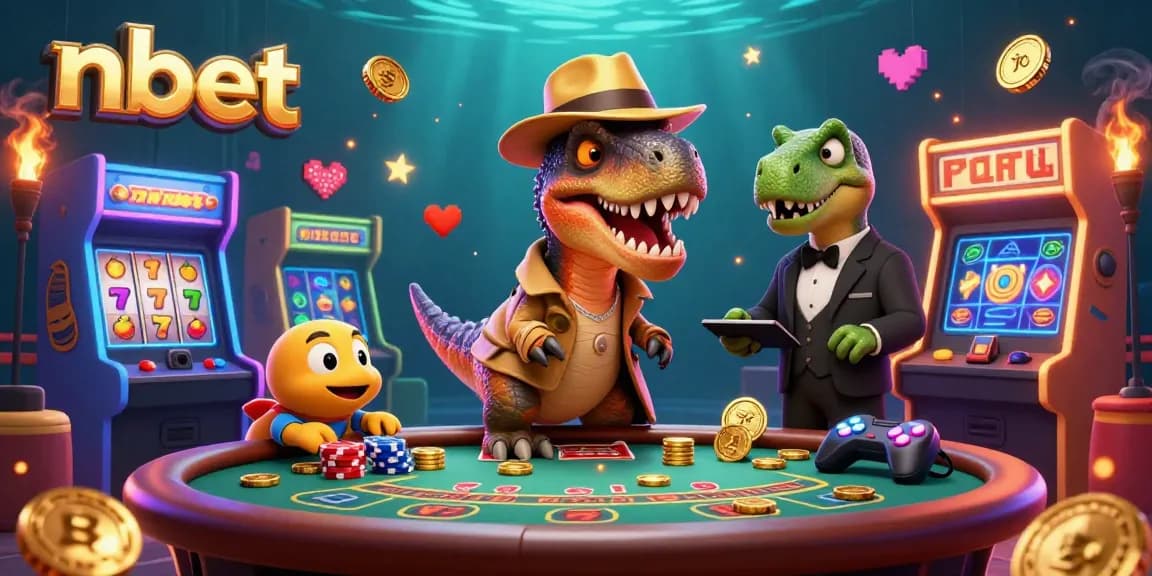 Experience nbet's thrilling atmosphere with a velociraptor and friends at a vibrant blackjack table.