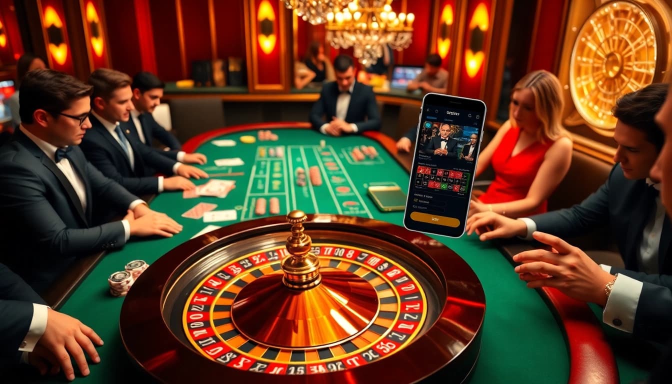 Experience thrilling poker action at a go8 casino table with vibrant chips and mobile betting.