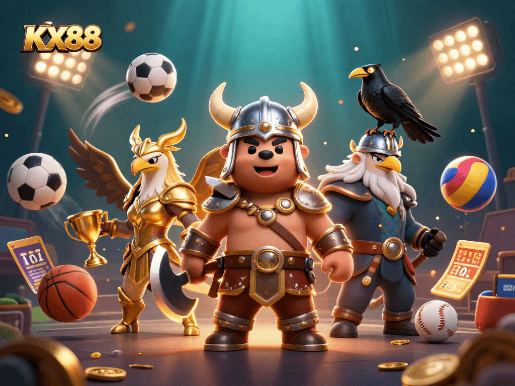 KX88 sports betting excitement illustrated with dynamic characters and vibrant game elements