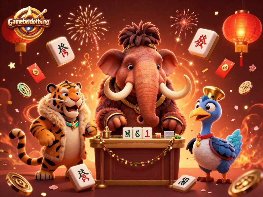 Engage in thrilling gameplay at gamebaidoithuong with vibrant casino characters and festive elements.