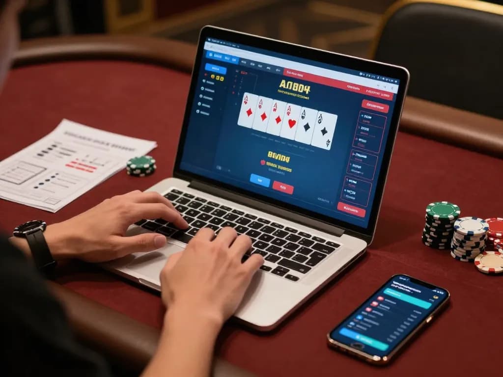 C168 strategic online poker gameplay highlighting focused player with gaming setup.