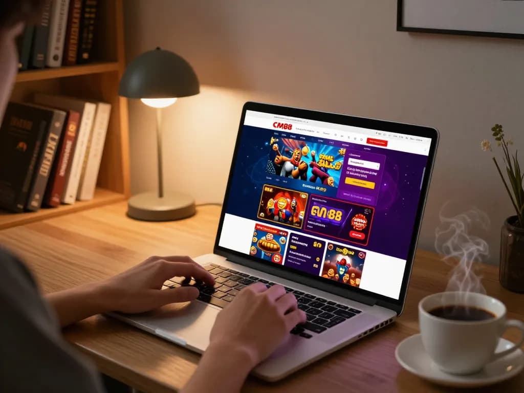 Engaging player accessing trang chủ CM88 website for online casino gaming at home