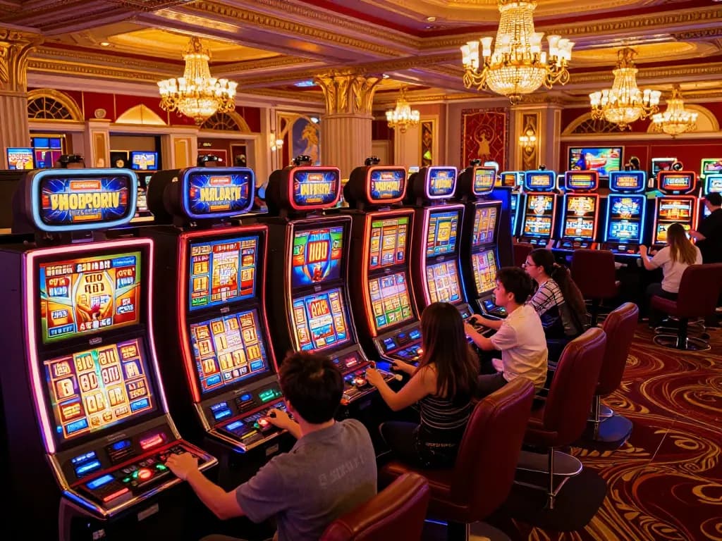 Playing vibrant paris slot machines in a luxurious casino, filled with excitement and potential wins
