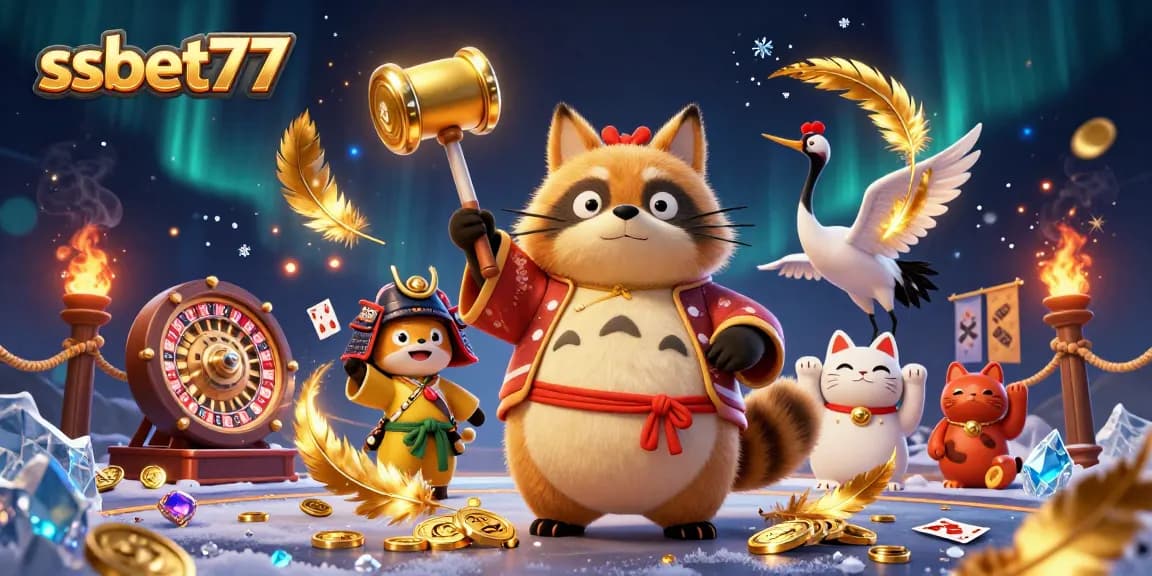 Win big with ssbet77 in a vibrant casino scene featuring lucky symbols and dynamic gaming elements.