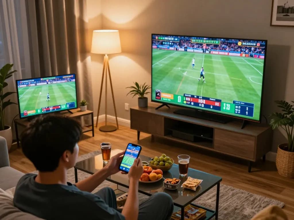 Engaging online betting scene with Fun88, featuring a player placing bets on smartphone while watching sports.