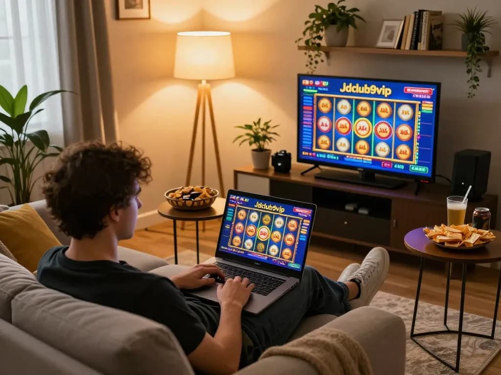 Experience thrilling gameplay on Jdclub9vip from the comfort of home with this cozy online gaming setup