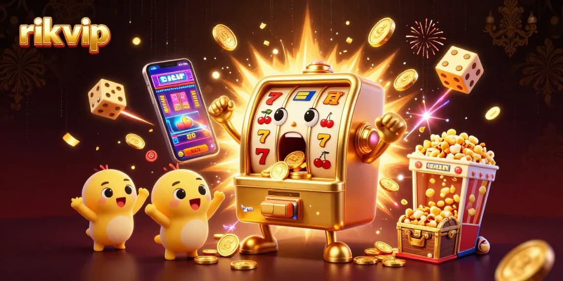 Experience the thrill of rik vip as animated slot machines celebrate jackpot wins in a vibrant casino scene.