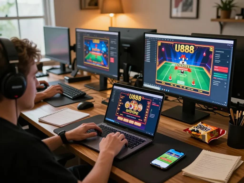 Experience the thrill of U888 online casino gaming with a cozy home setup and engaging interface