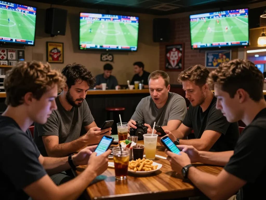 Bongdalu ngoại hạng anh sports enthusiasts eagerly follow live matches while placing bets at a lively bar.