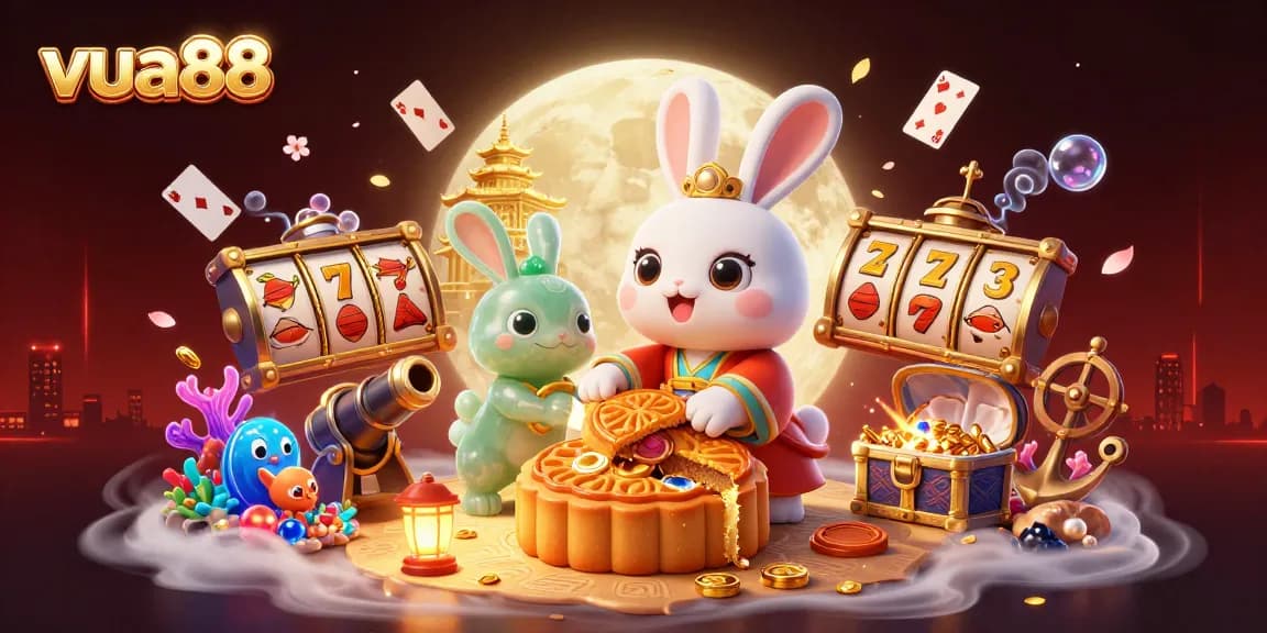 Engage with vua88 in a vibrant casino adventure featuring the moon rabbit and slot reels