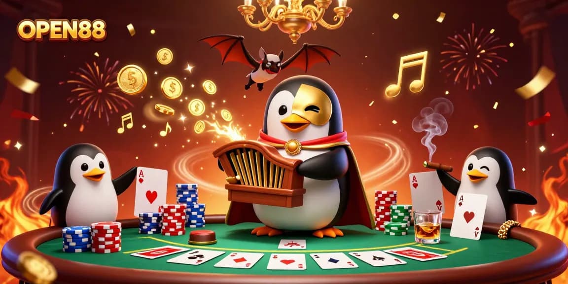 Experience the vibrant gameplay at OPEN88 with a 3D illustration of excitement featuring gambling elements.