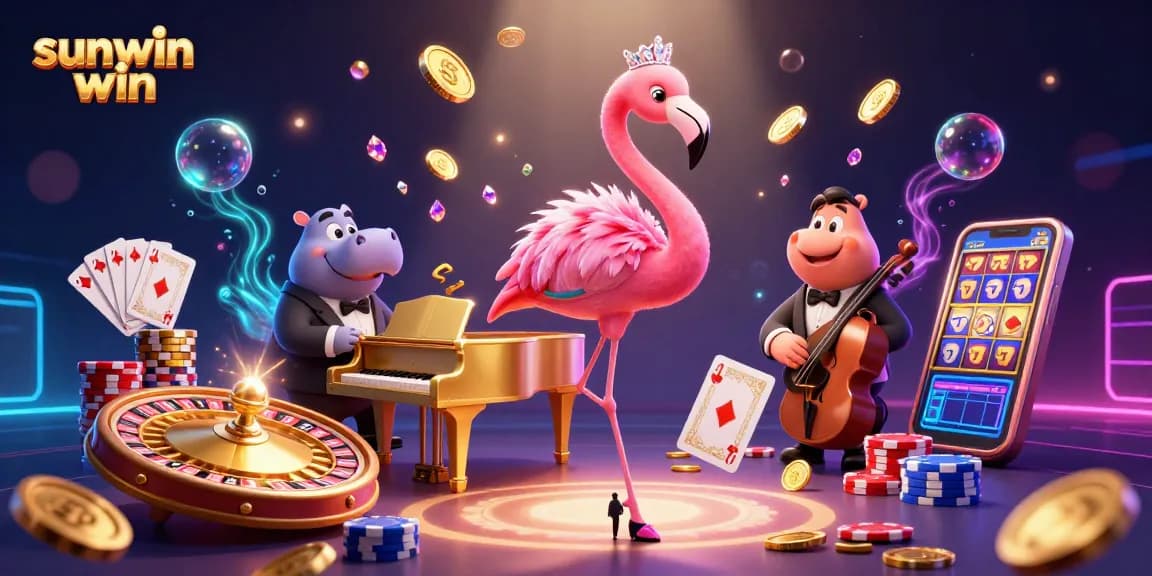 Experience sunwin win with vibrant casino characters, golden coins, and gaming excitement.