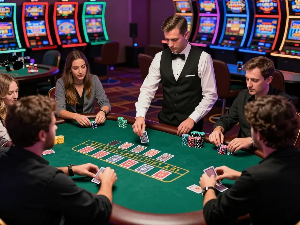 Experience strategic gameplay at nhà cái vin88 with players engaged at a blackjack table.