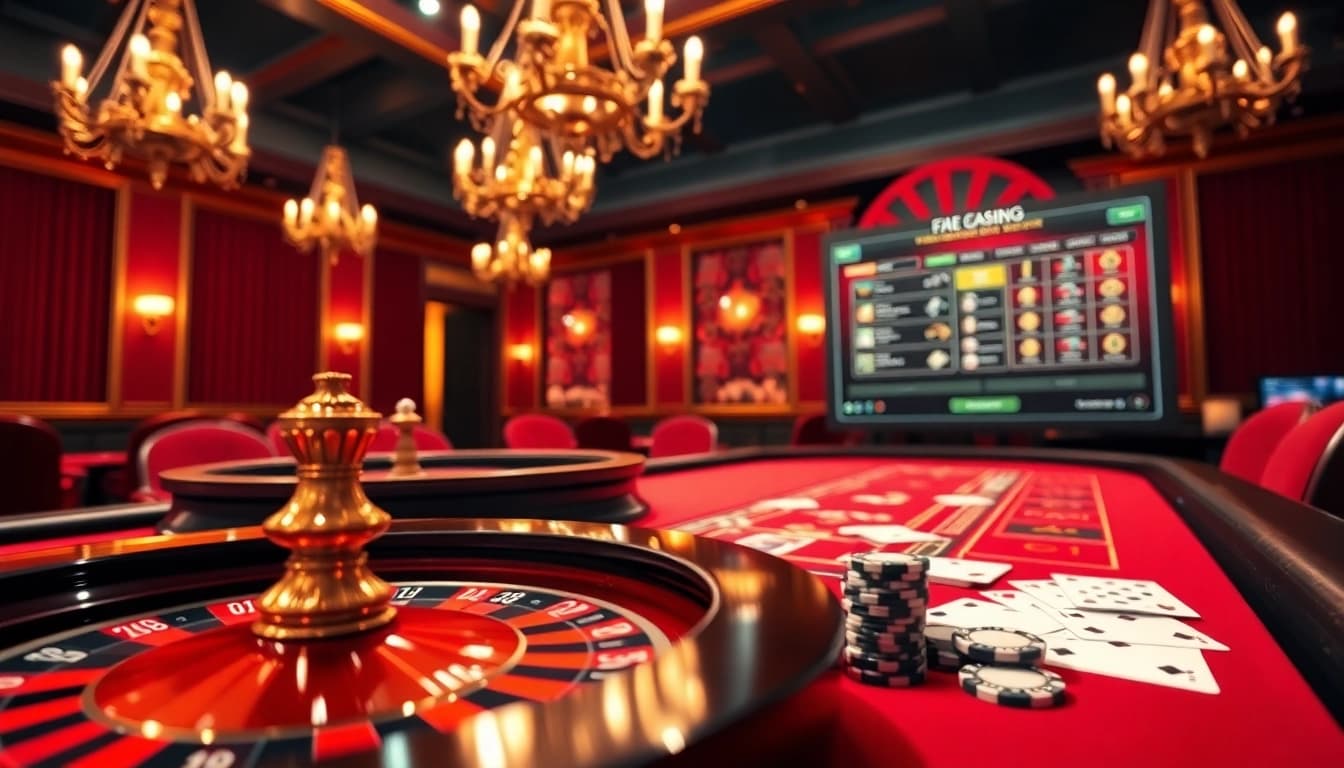 Exciting gaming table scene showcasing the trang chủ cm88 experience with roulette, cards, and chips.