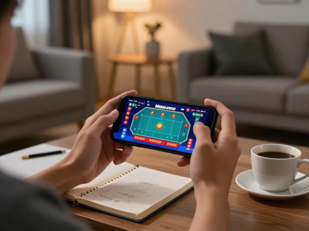 มีส่วนร่วมกับแอป M88 มือถือ ขณะสนุกกับการเล่นเกมมือถือที่บ้าน แสดงให้เห็นถึงข้อมูลเชิงกลยุทธ์และบรรยากาศที่สนุกสนาน