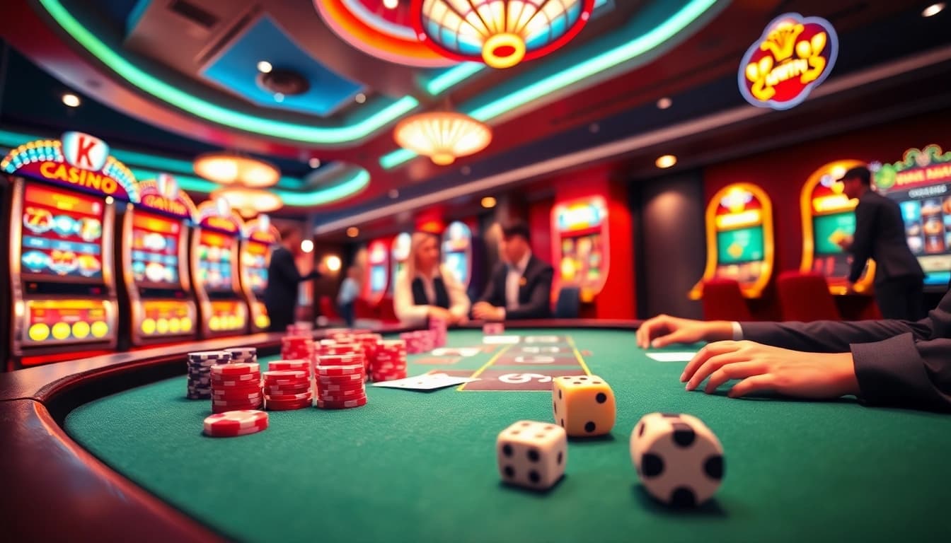Kuwin casino scene featuring live dealer games and exciting poker action on a vibrant table.