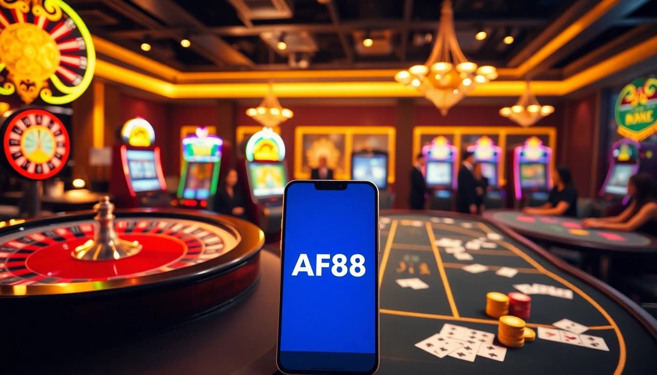 Experience the thrill of gambling with AF88 link showcasing luxury casino games and vibrant action.