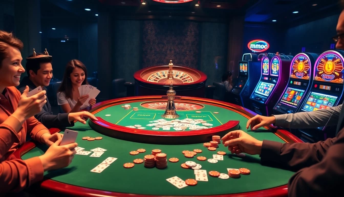 Engaging players enjoying poker at MMOO's vibrant casino with dynamic gaming atmosphere.