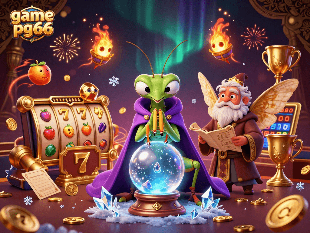 Experience game pg66 with vibrant slots and fortune tellers in a mystical casino backdrop
