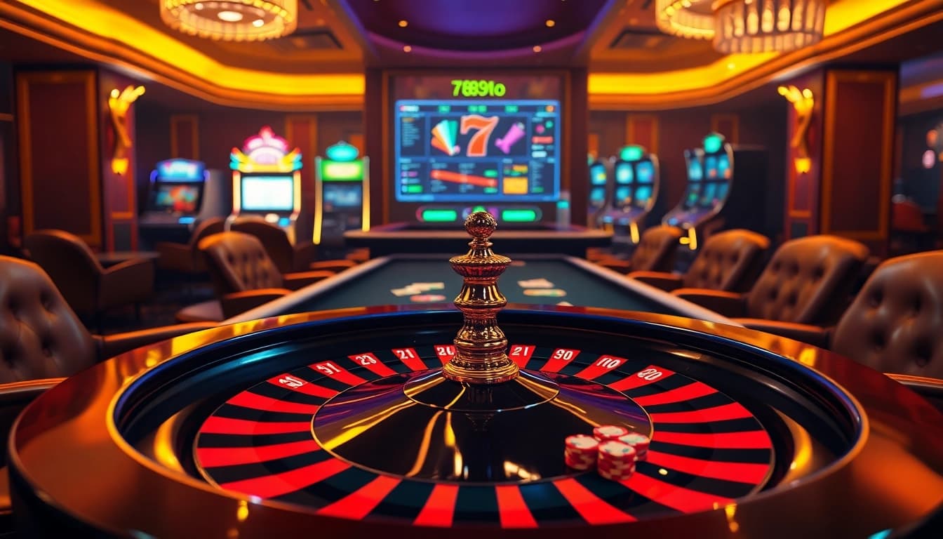 Experience thrilling casino action at 789f with luxurious tables and vibrant slot machines.