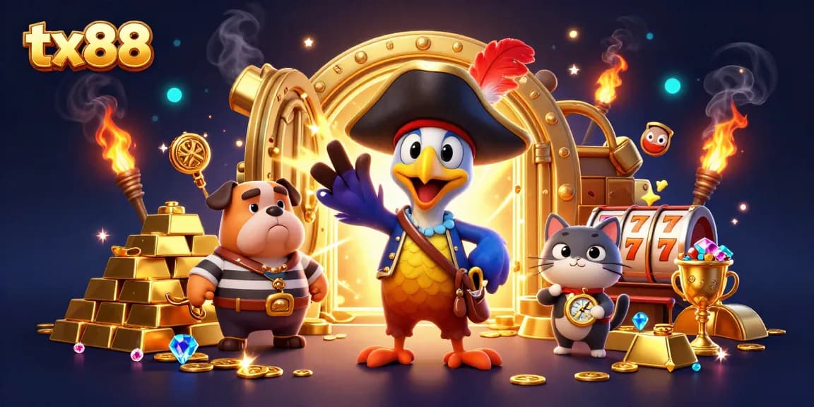 Experience the excitement of tx88 slots with a pirate captain, bulldog first mate, and ship's cat!