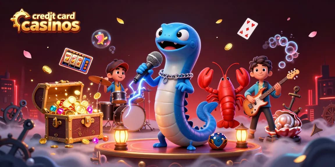 Experience the thrill of credit card casinos with vibrant underwater casino scene featuring 3D characters.