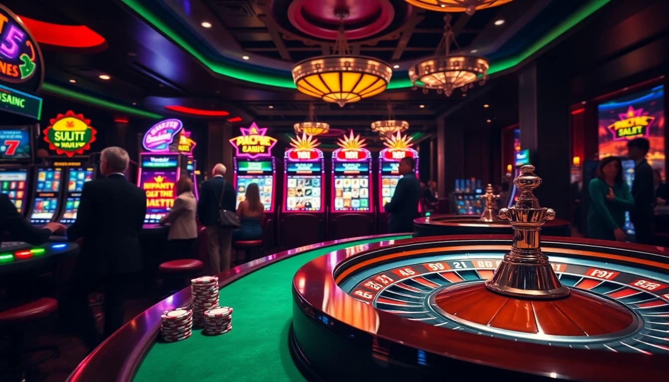Experience the thrill of slot777 with vibrant casino slots and energetic players at a luxury venue.