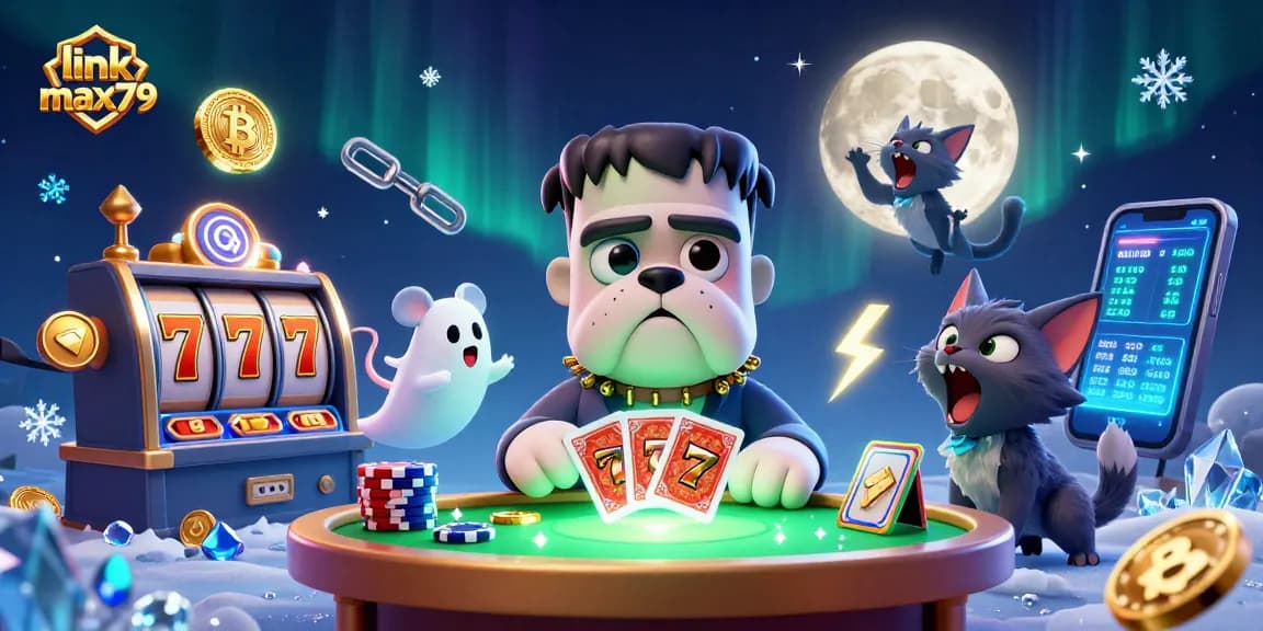 Join the action at link max79 with an exciting 3D casino scene featuring unique characters and slot elements.