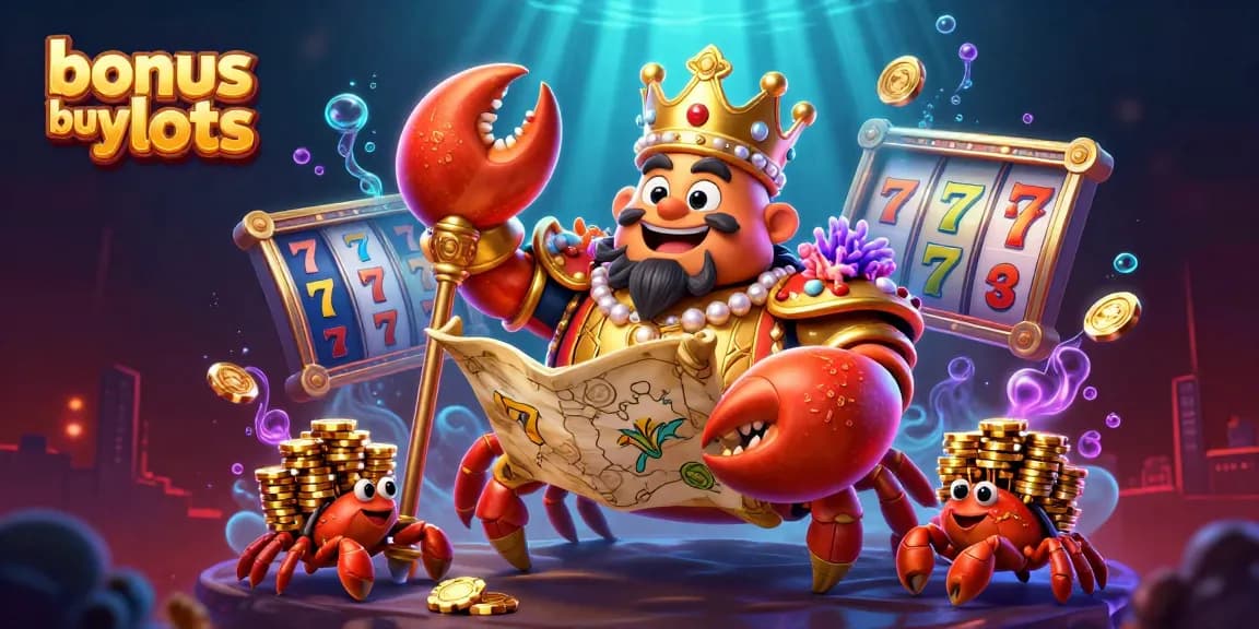 Experience thrilling bonus buy slots as a golden crab emperor guides with treasure and excitement.
