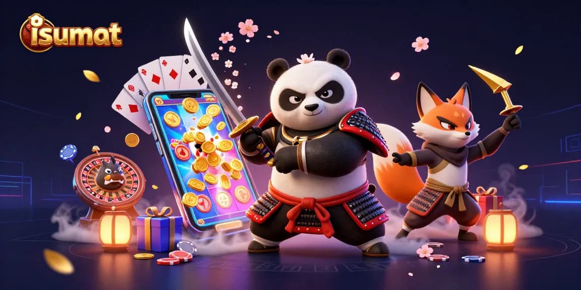 Experience the excitement of isumat with a vibrant 3D casino scene featuring samurai and ninja characters in action.