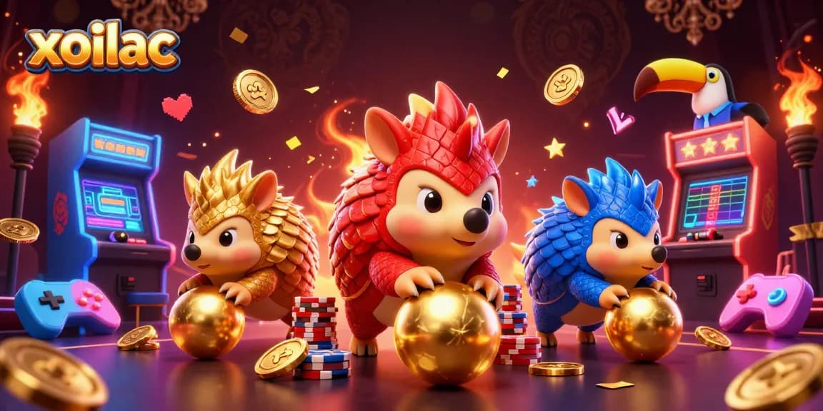 Engage in thrilling gameplay with Xoilac as rival pangolins compete amidst sparkling casino elements.